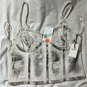Forever 21 Purple & Gray Printed Bustier Crop Top